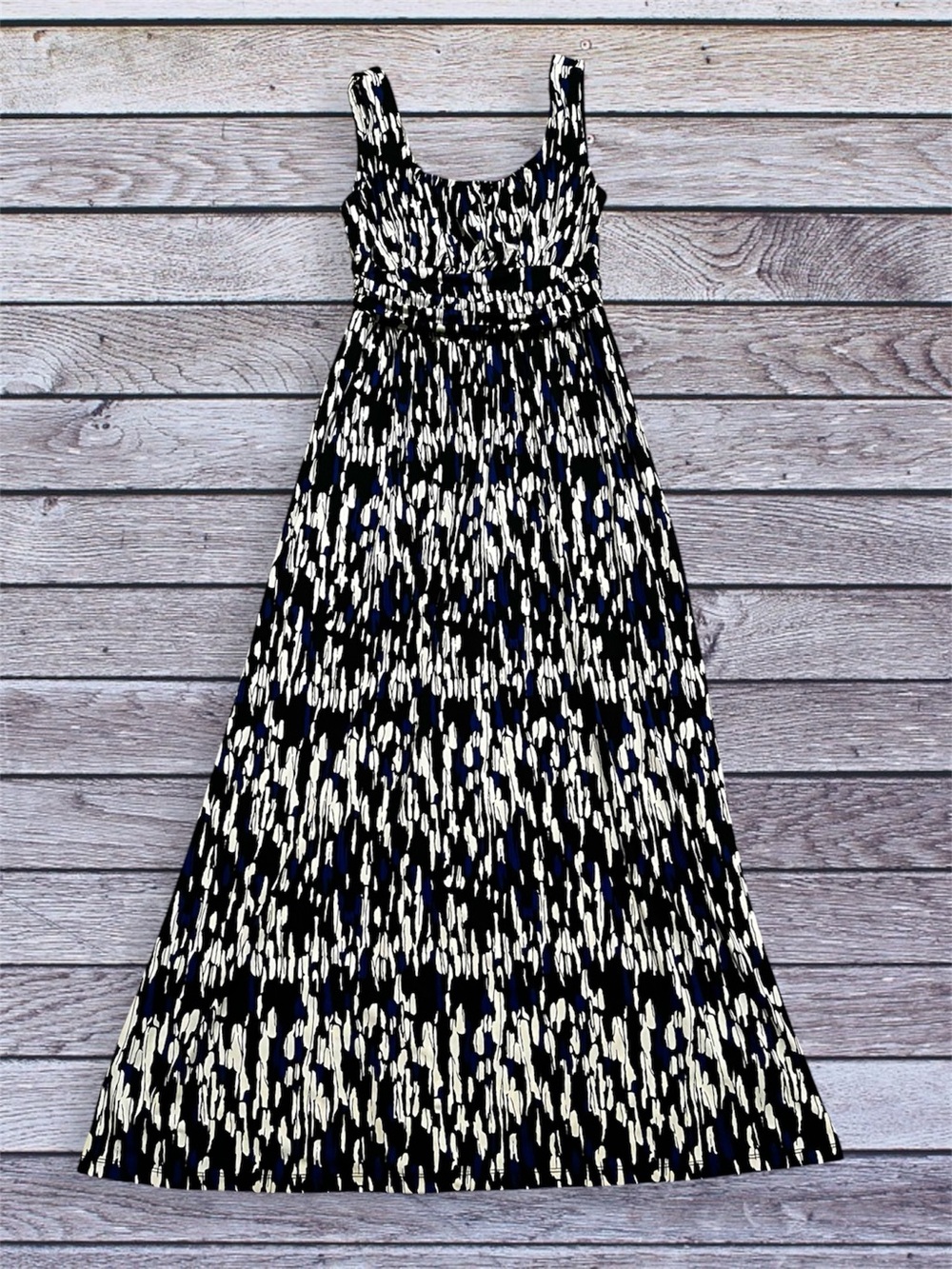 AB Studio Black, Blue and white Patterned Maxi Dress medium